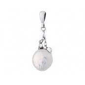 Piękny dłuższy wisiorek ze srebra 925 z naturalną okrągłą perłą w kształcie guzika.