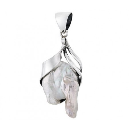 Piękny wisior ze srebra 925 z nieregularną naturalną perłą.
