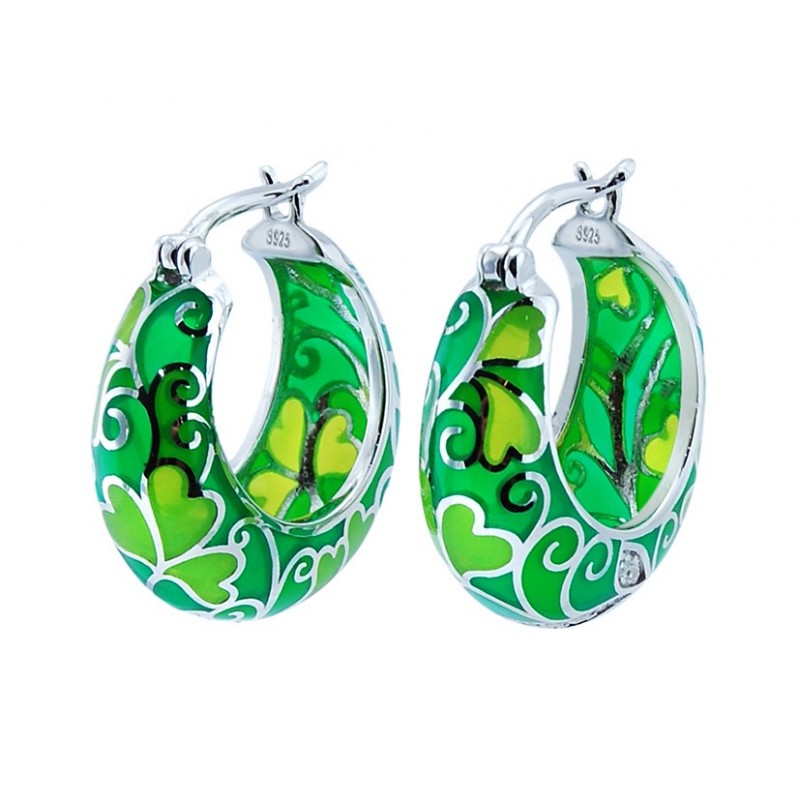 Piękne kolczyki ze srebra próby 925 z kolorową emalią i cyrkoniami.