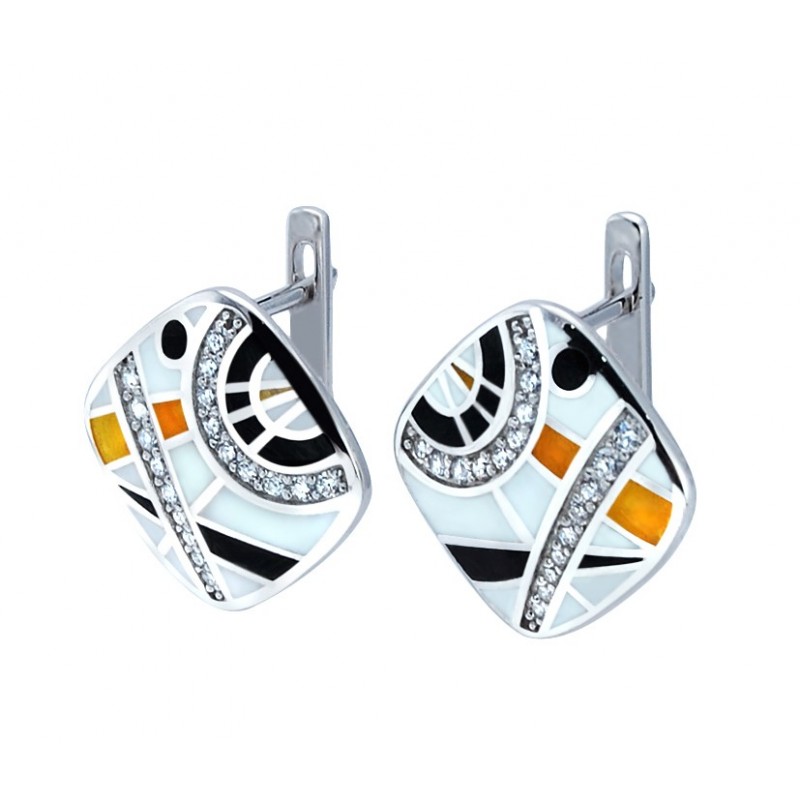 Piękne kolorowe kolczyki ze srebra próby 925 z emalia i cyrkoniami.