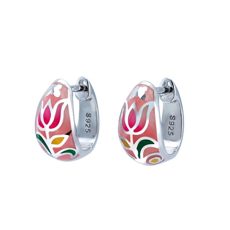 Kolczyki ze srebra 925 z kolorowa emalią i cyrkoniami.