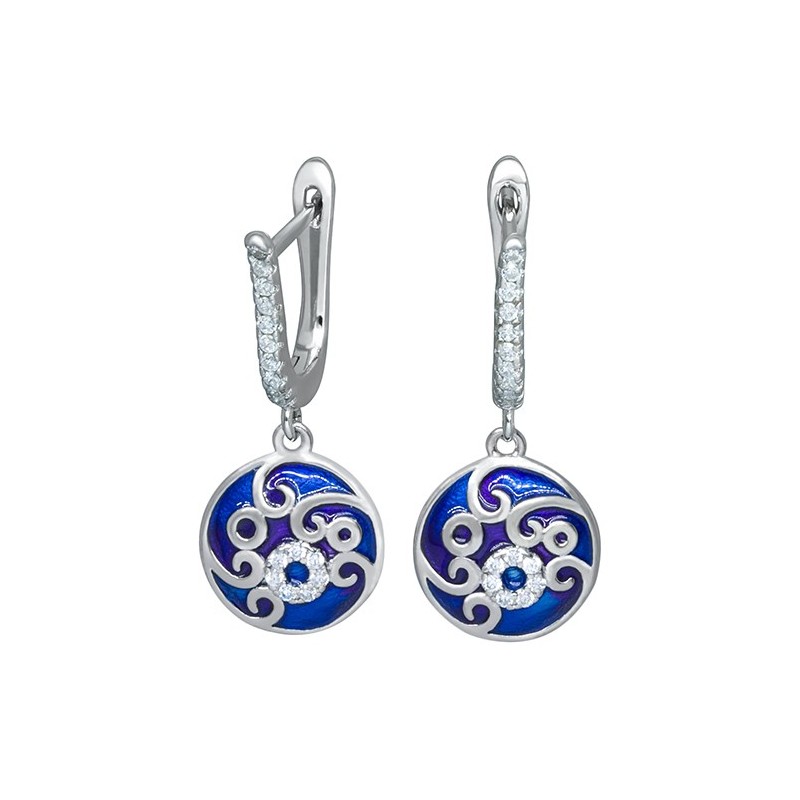 Piękne dłuższe kolczyki  ze srebra 925 z emalią i cyrkoniami.