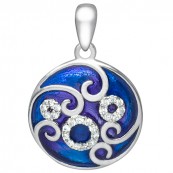 Piękny okrągły wisiorek ze srebra 925 z kolorowa emalią i cyrkoniami w niebieskich odcieniach.