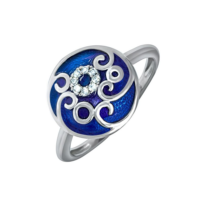 Pierścionek ze srebra 925 z ręcznie malowaną kolorową emalią i cyrkoniami.