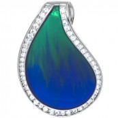 Piękny wisiorek ze srebra 925 z kolorowa emalia w odcieniu niebiesko-zielonym i cyrkoniami.