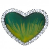 Piękny wisiorek serce ze srebra próby 925 z zieloną emalią i cyrkoniami.
