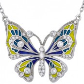 Piękny naszyjnik motylek z kolorową emalią ręcznie malowaną i cyrkoniami.
