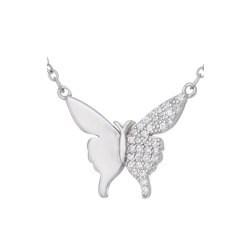 Naszyjnik ze srebra próby 925 o kształcie motylka z cyrkoniami.
