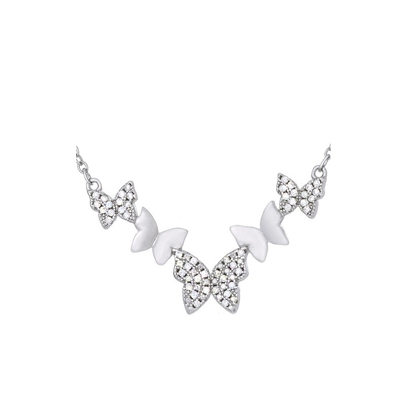 Naszyjnik ze srebra 925 z pięcioma motylkami ozdobionymi cyrkoniami.