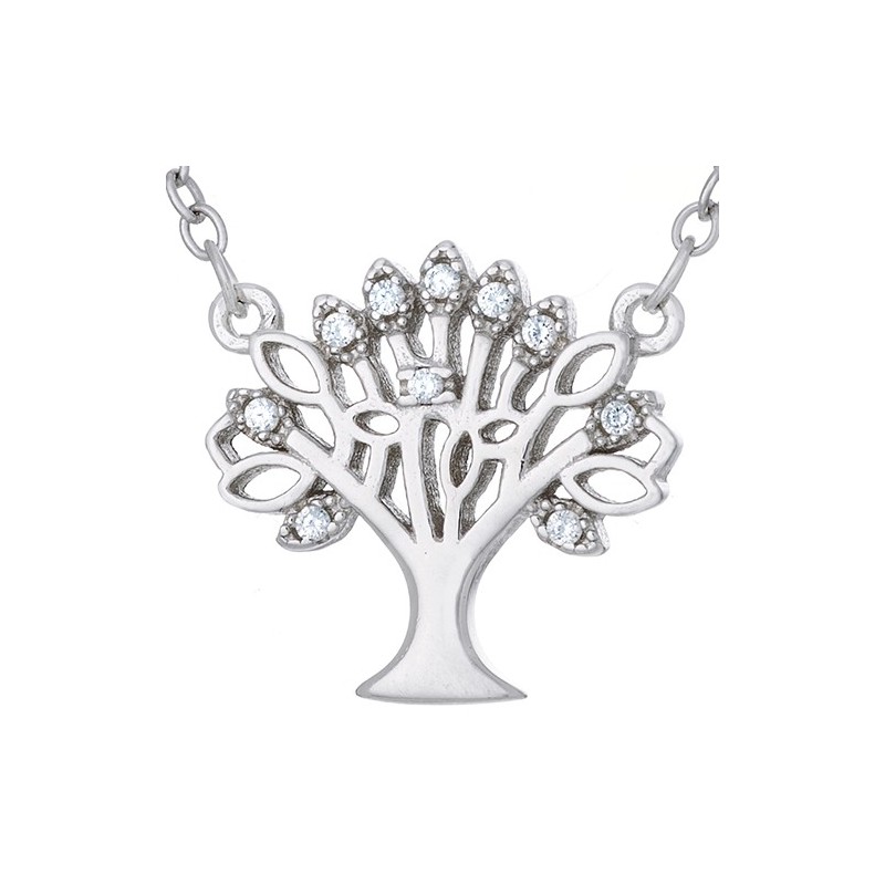 Naszyjnik srebrny próby 925 celebrytka w kształcie drzewka z cyrkoniami.