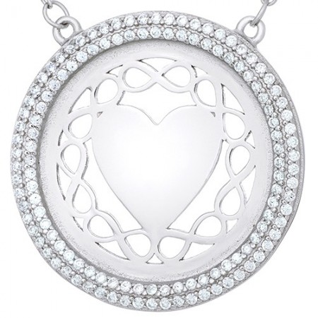 Naszyjnik srebrny 925 serce w ażurowym kole celebrytka z cyrkoniami.