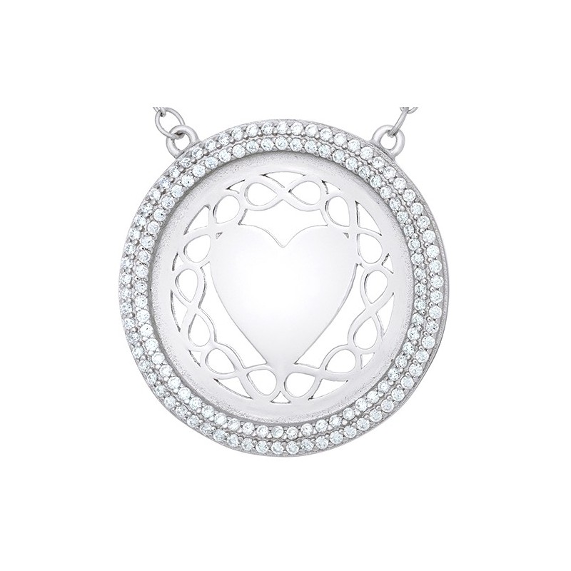 Naszyjnik srebrny 925 serce w ażurowym kole celebrytka z cyrkoniami.