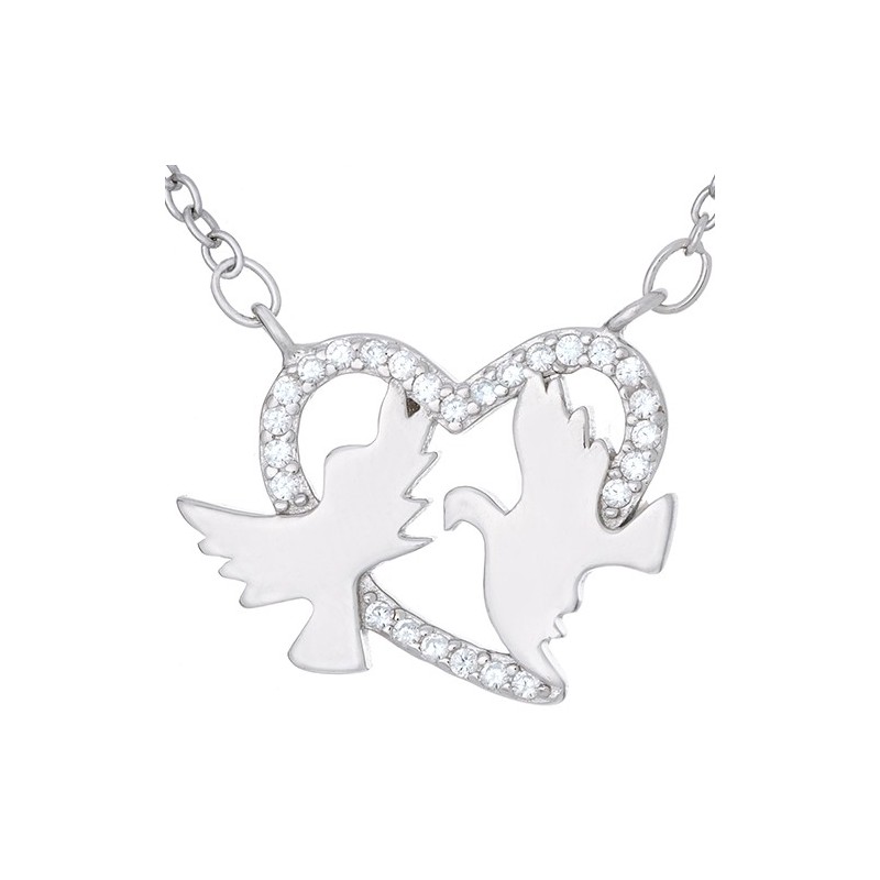 Naszyjnik srebrny  925 celebrytka o kształcie serca z gołąbkami  i cyrkoniami.