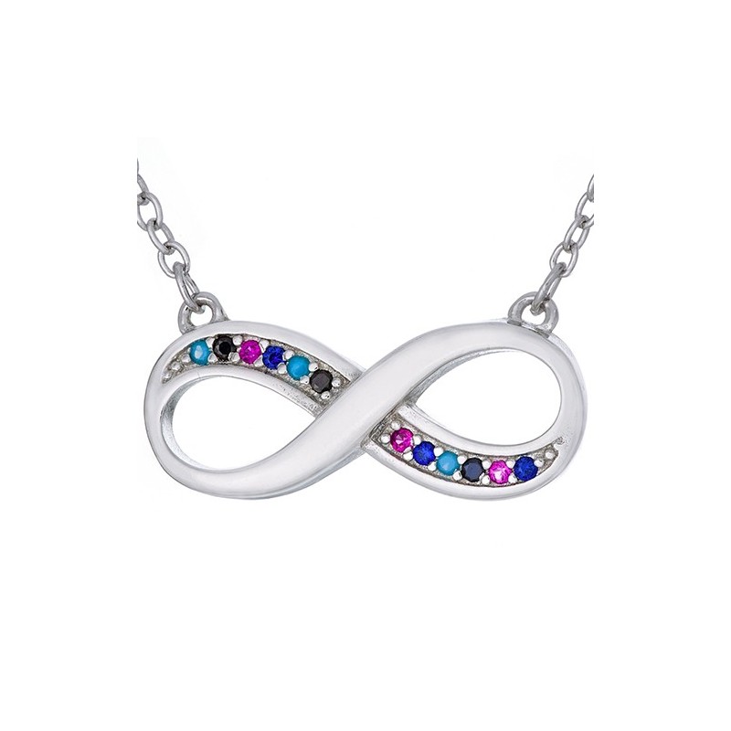 Naszyjnik srebrny 925 nieskończoność celebrytka z kolorowymi cyrkoniami.