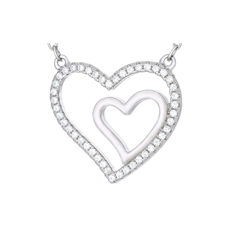 Naszyjnik srebrny próby 925 jest to celebrytka o kształcie podwójnego serca z cyrkoniami.