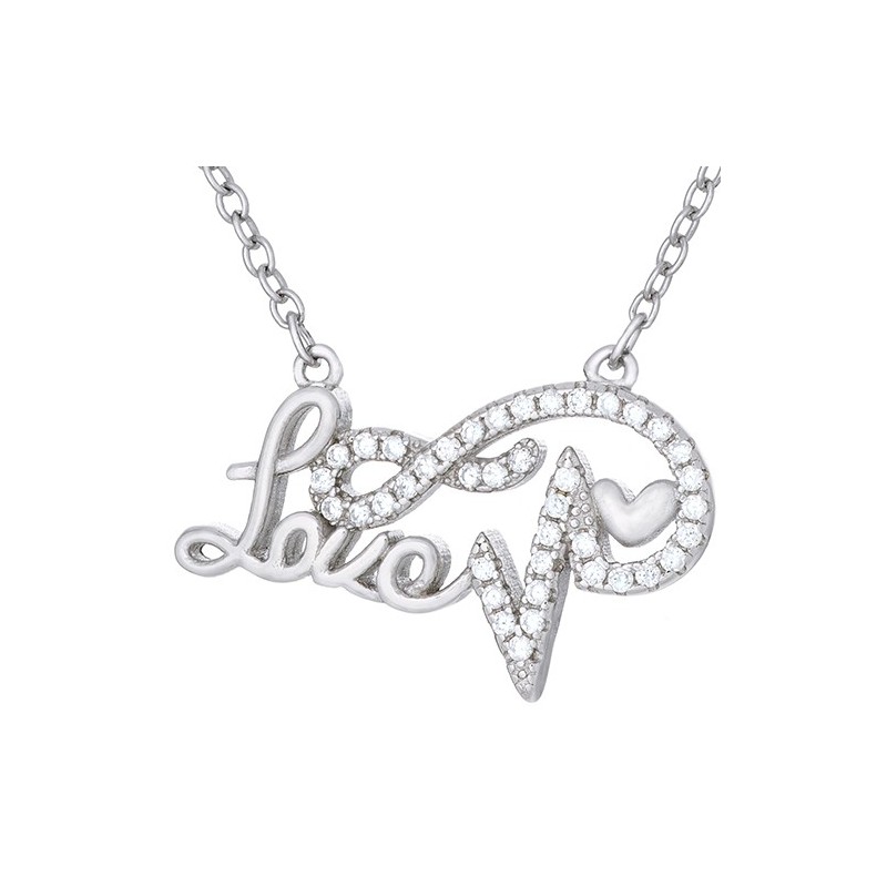 Naszyjnik srebrny 925 celebrytka z napisem  love,  linią bicia serca i cyrkoniami.
