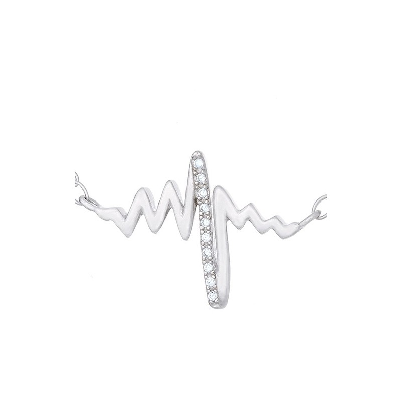 Naszyjnik srebrny próby 925 celebrytka o kształcie linii bicia serca z cyrkoniami.