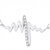 Naszyjnik srebrny próby 925 celebrytka o kształcie linii bicia serca z cyrkoniami.