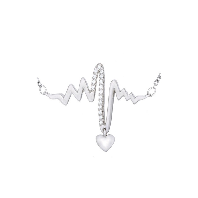 Naszyjnik srebrny próby 925 celebrytka w kształcie  linii życia z cyrkoniami i maleńkim wiszącym serduszkiem.