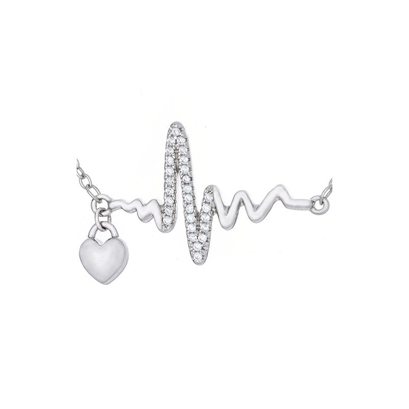 Naszyjnik srebrny  próby 925 celebrytka o kształcie linii bicia serca z cyrkoniami i maleńkim wiszącym serduszkiem.