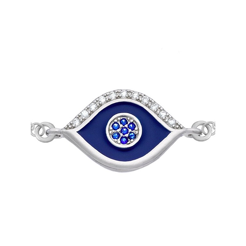 Bransoletka oko proroka ze srebra 925 malowana emalią w niebieski kolorze i cyrkoniami.