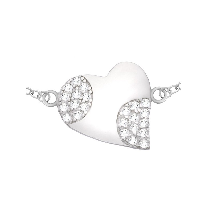 Piękna bransoletka srebrna 925 z zawieszka w kształcie serca i cyrkoniami.