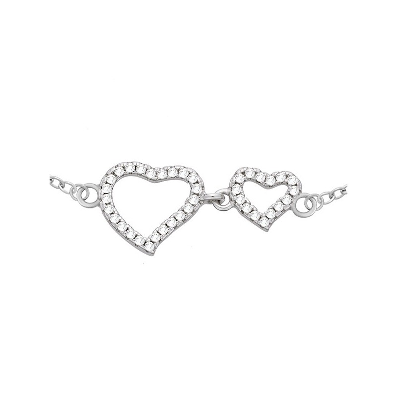 Bransoletka ze srebra 925 z dwoma serduszkami z cyrkoniami.