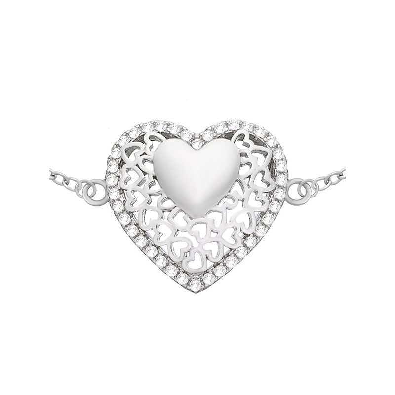 Piękna bransoletka serce z cyrkoniami wykonana ze srebra próby 925.