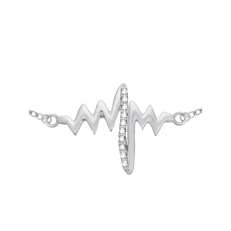 Bransoletka ze wzorem bicie serca ozdobiona cyrkoniami a wykonana ze srebra próby 925.