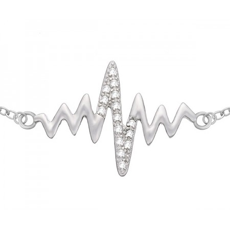Bransoletka typu celebrytka srebrna 925 z linią bicia serca ozdobionej cyrkoniami.