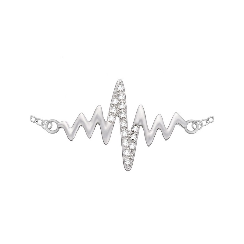 Bransoletka typu celebrytka srebrna 925 z linią bicia serca ozdobionej cyrkoniami.