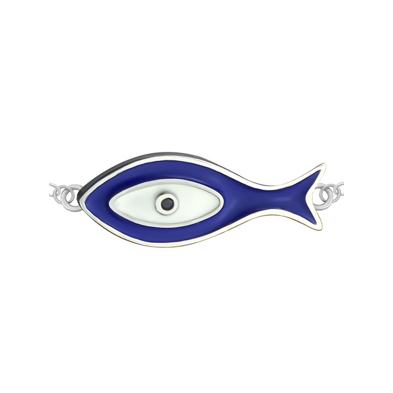 Bransoletka celebrytka srebrna 925 rybka malowana niebieską emalią.
