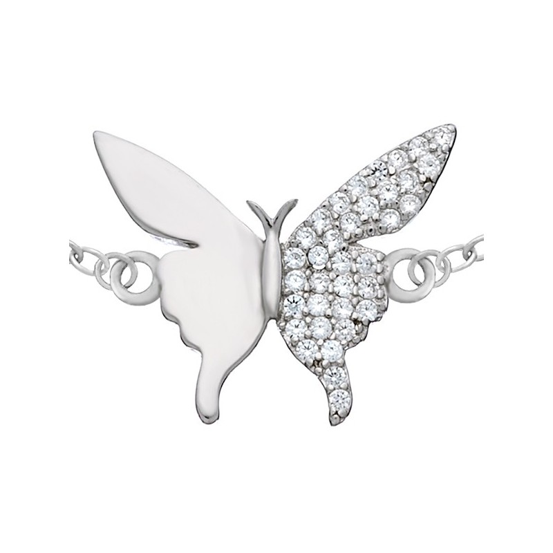 Bransoletka celebrytka ze srebra 925 z motylkiem ozdobionym cyrkoniami.