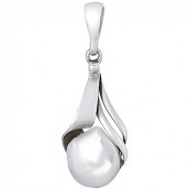 Dłuższy wisiorek ze srebra 925 z okrągłą naturalna perłą.
