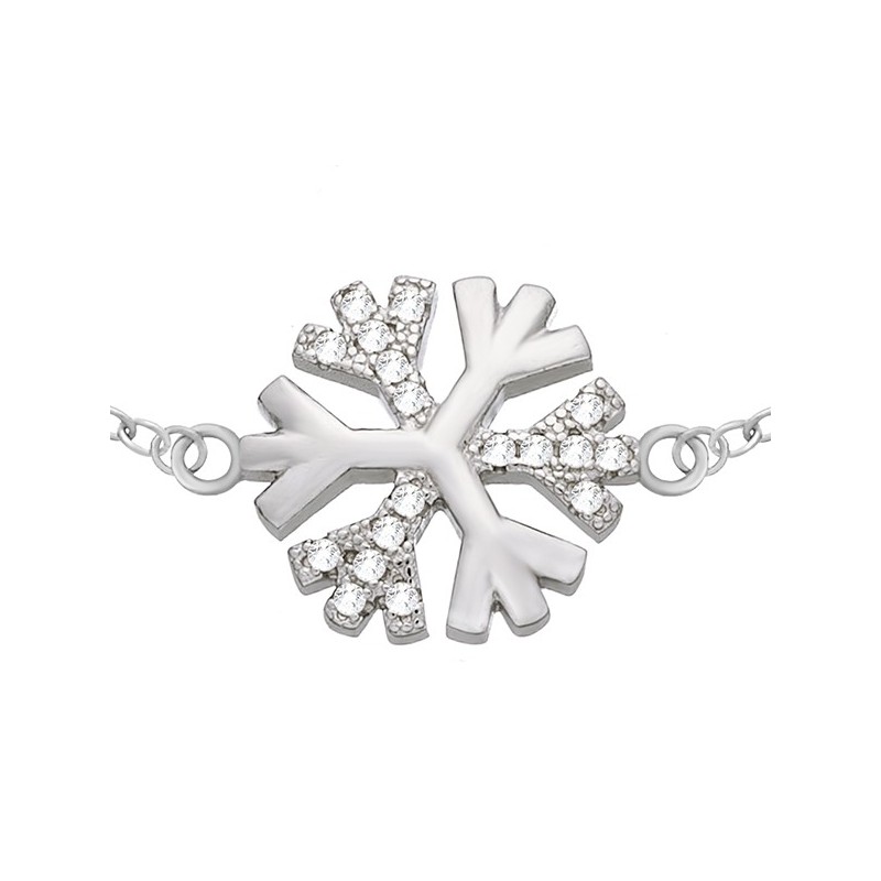 Bransoletka celebrytka z płatkiem śniegu z cyrkoniami wykonana ze srebra 925.