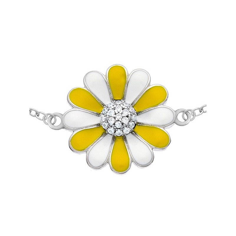 Bransoletka kwiatek margerytka ze srebra 925 malowana emalią.