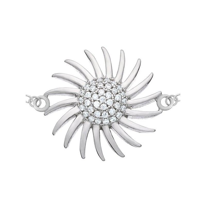 Bransoletka celebrytka ze srebra 925 ze zdobionym cyrkoniami słoneczkiem.