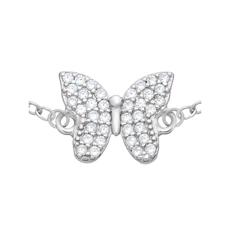 Bransoletka celebrytka motylek z cyrkoniami wykonana ze srebra 925.
