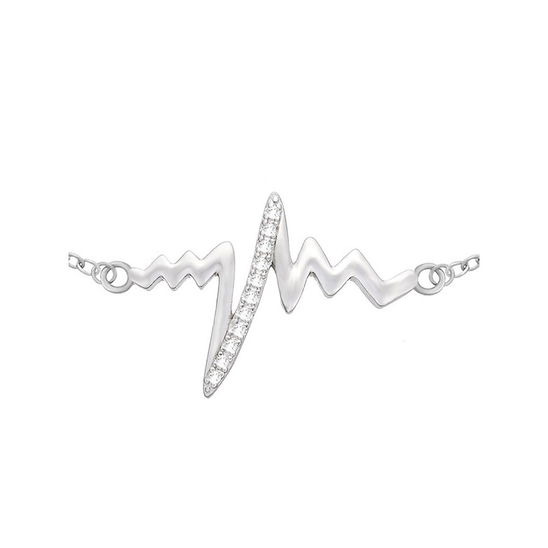 Bransoletka celebrytka ze srebra 925 ze zdobionym cyrkoniami wzorem bicia serca.