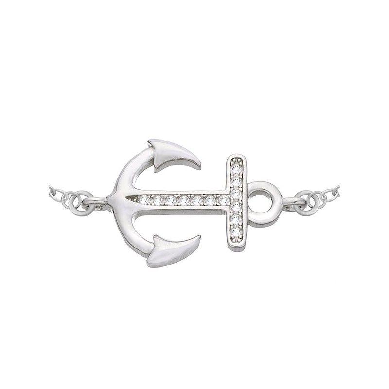 Bransoletka celebrytka ze srebra 925 kotwica ozdobiona cyrkoniami.