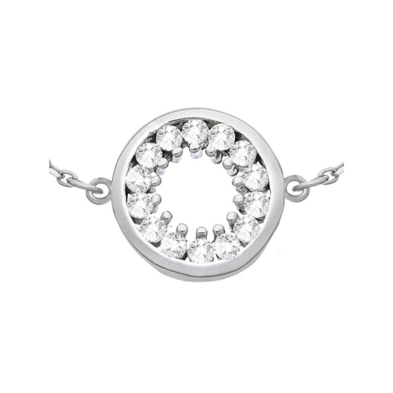 Bransoletka ze srebra 925 typu celebrytka z okrągłym zdobieniem z cyrkoniami.