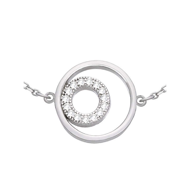 Bransoletka celebrytka ze srebra 925 z okrągłym elementem ozdobionym cyrkoniami.