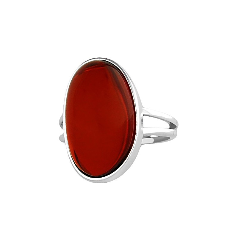 Unikatowy pierścionek ze srebra 925 z dużym naturalnym bursztynem w pięknej wiśniowej barwie.
