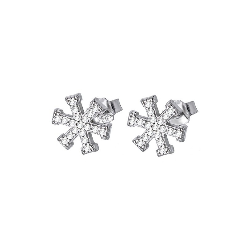 Piękne kolczyki na sztyft ze srebra próby 925 o kształcie płatków śniegu z cyrkoniami.