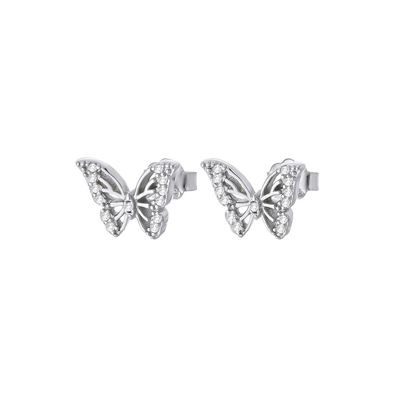 Piękne kolczyki na sztyft ze srebra 925 w kształcie motylka z cyrkoniami.