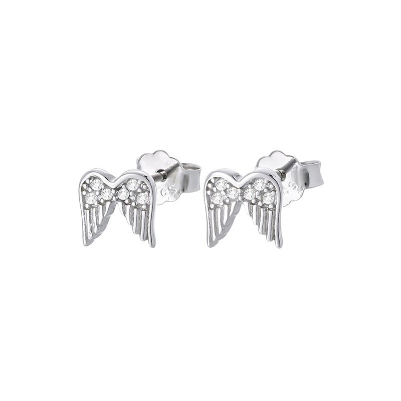 Piękne kolczyki na sztyft ze srebra próby 925 o kształcie skrzydełek z cyrkoniami.