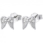 Piękne kolczyki na sztyft ze srebra próby 925 o kształcie skrzydełek z cyrkoniami.