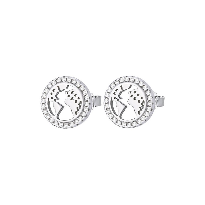 Piękne  okrągłe kolczyki na sztyft ze srebra 925 z cyrkoniami o kształcie mapy świata.