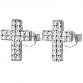 Piękne kolczyki ze srebra 925 o kształcie krzyża z podwójnym rzędem cyrkonii.