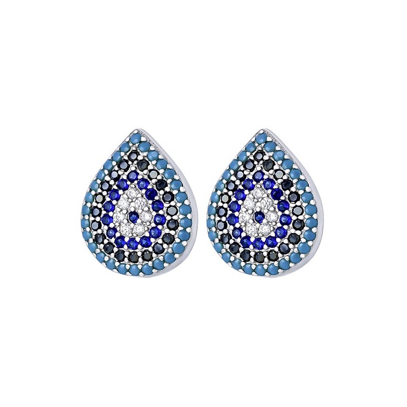 Piękne srebrne 925 kolczyki na sztyft z rzędami kolorowych cyrkonii o kształcie łezki.